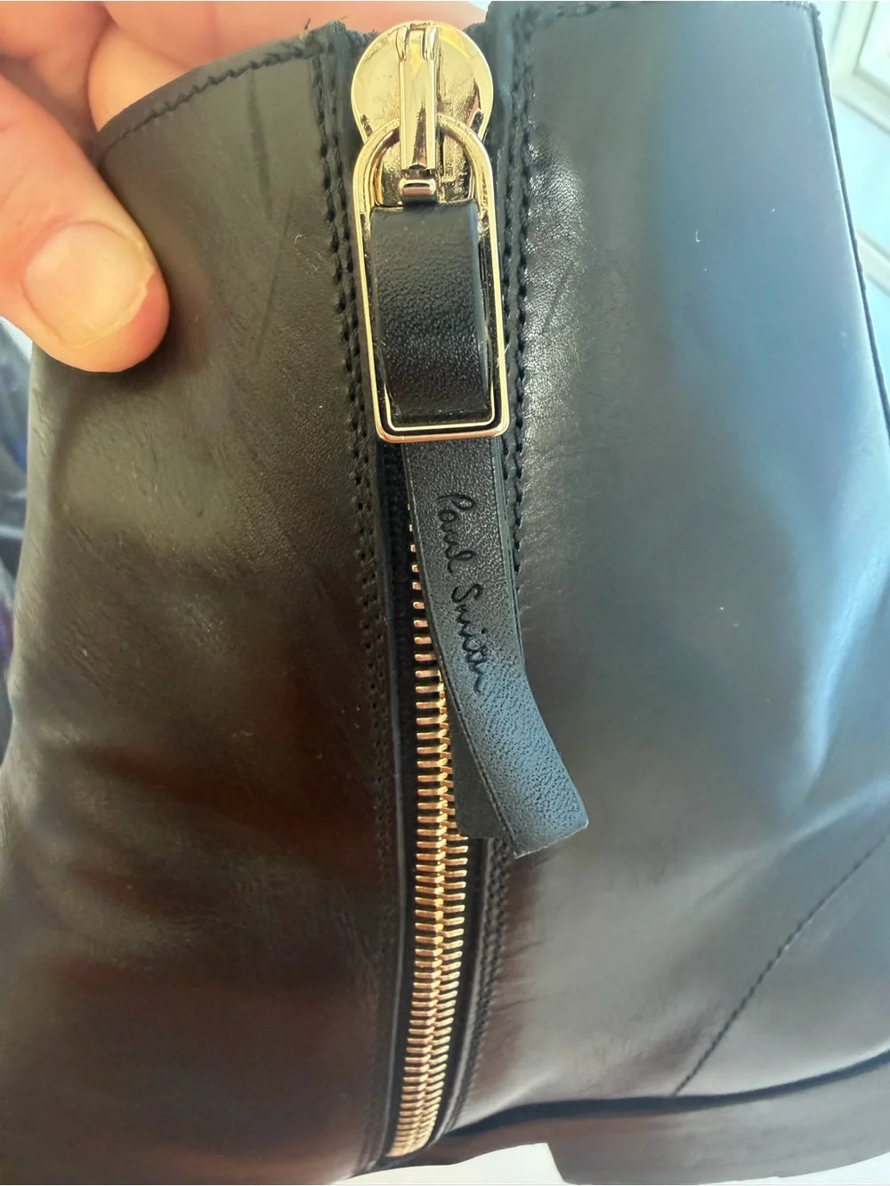 Paul Smith Black Leather Ankle Boots with Gold Zip Detail Made in Italy